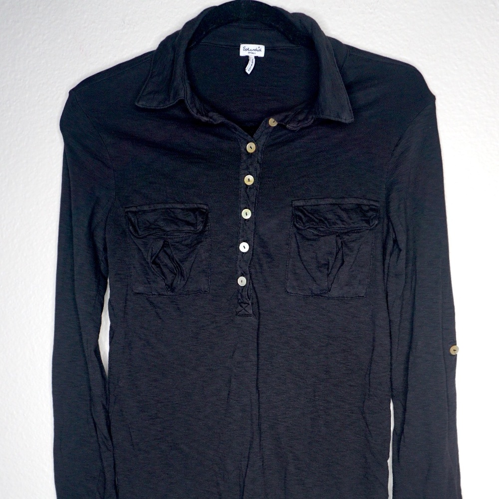Splendid black long sleeve half button down top - Size Small